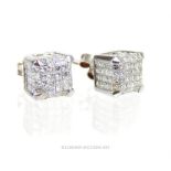 A pair of impressive, 14 ct white gold cubed-shaped diamond earrings (2.5 carats)