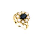 A 14 ct yellow gold, sapphire and opal cluster ring