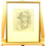 A 20th century pencil study portrait of an elderly gentleman wearing a hat