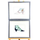 Two limited edition 'Andy Warhol' style prints of shoes sight; both signed; size 18.5 cm x 28 cm