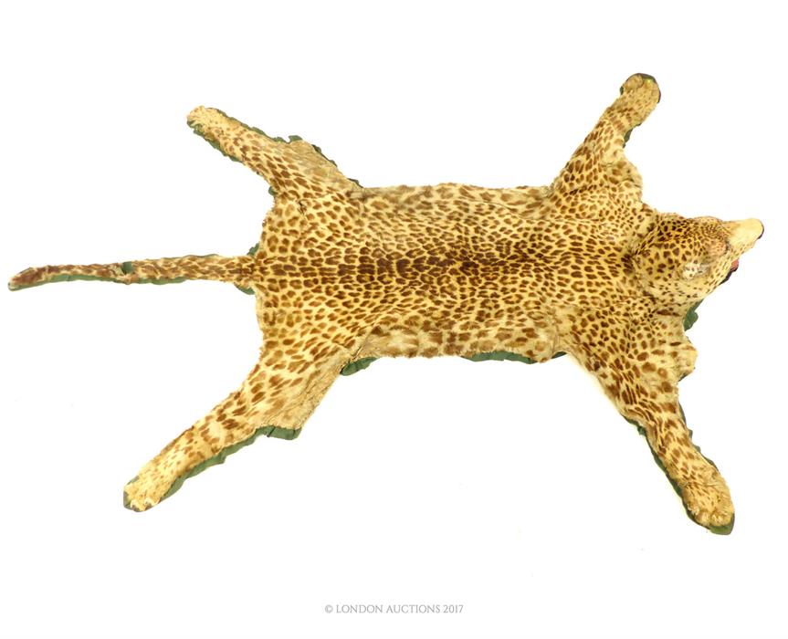 An antique, leopard skin rug