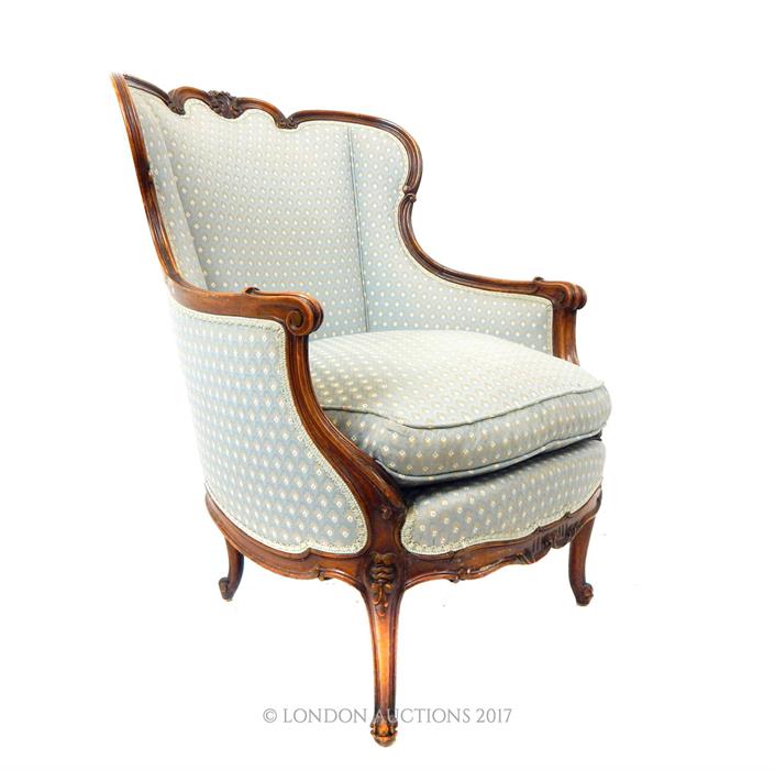 An elegant, French armchair in pale blue upholstery with matching seat cushion - Image 2 of 2