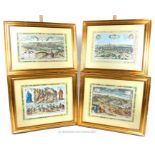 Four large coloured, 18th Century style engavings of Continental views, gilt framed and glazed.