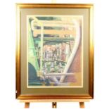 J. Lincoln-Rowe, a gilt framed, pastel of a ship's boiler room