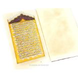 A book containing eleven hand painted Indian gouaches of court scenes with printed text, bound in