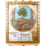 A contemporary classical print of a potted orange tree in a carved, gilt frame