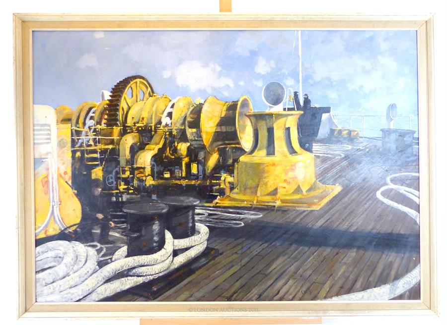 Peter Knox, (Marine Society), large oil on canvas on board ship's deck, entitled ' Focsle'
