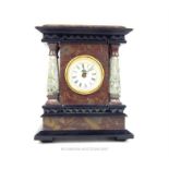 A 19th CENTURY MARBLE MANTLE CLOCK, architectural style with rouge marble case and tapering column