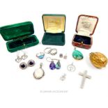 A collection of sterling silver jewellery and vintage jewellery boxes