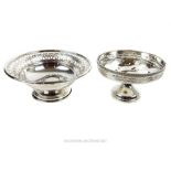 A sterling silver pierced bowl/ tazza with an antique silver bonbon dish