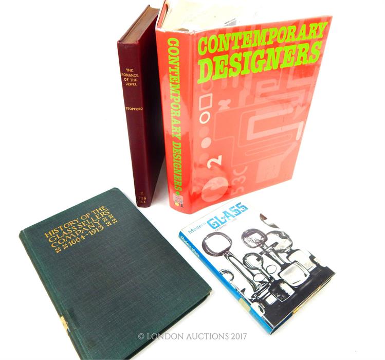 "Contemporary Designers" pub. 1984 and three other books on jewellery and glass.