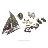 A collection of vintage silver and marcasite jewellery items