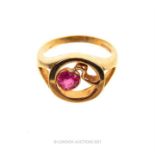 A vintage, 9 ct yellow gold, ruby ring
