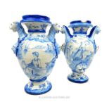 A pair of Savona Maiolica pottery vases