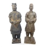 Two large, Chinese terracotta army style figures of generals