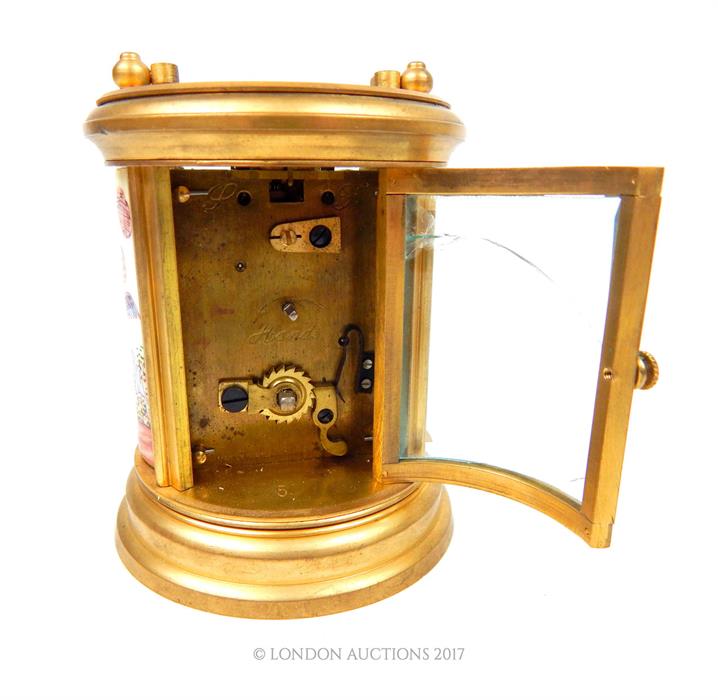 ELLIOTT AND SONS,AN EARLY 20th CENTURY GILT BRASS CYLINDRICAL CARRIAGE CLOCK, - Image 4 of 4