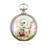 Bovet, Swiss, an early 19th century Chinese silver and enamel erotic pocket watch