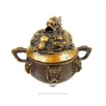 A fine, 20th century, Chinese, lidded, bronze censor