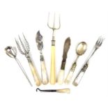 Silver butter knife, spoon and fork, with plated forks