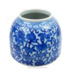 A fine, Chinese, blue and white, hand-painted water pot