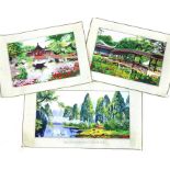 Three Chinese woven silk landscape pictures