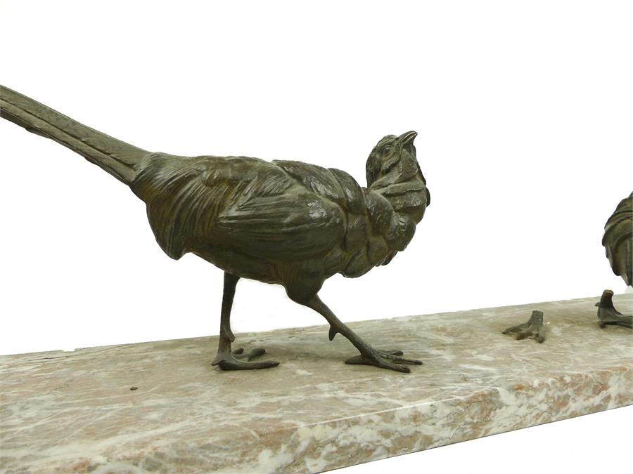 A pair of Art Deco bronze sculptures of pheasants - Image 2 of 2