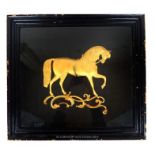 A 19th century style framed, gilt metal relief figure of a stallion