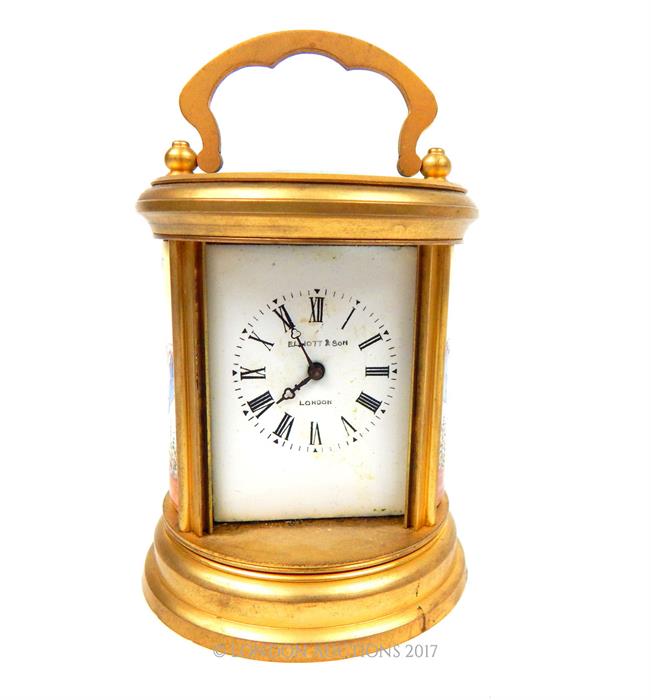 ELLIOTT AND SONS,AN EARLY 20th CENTURY GILT BRASS CYLINDRICAL CARRIAGE CLOCK, - Image 2 of 4
