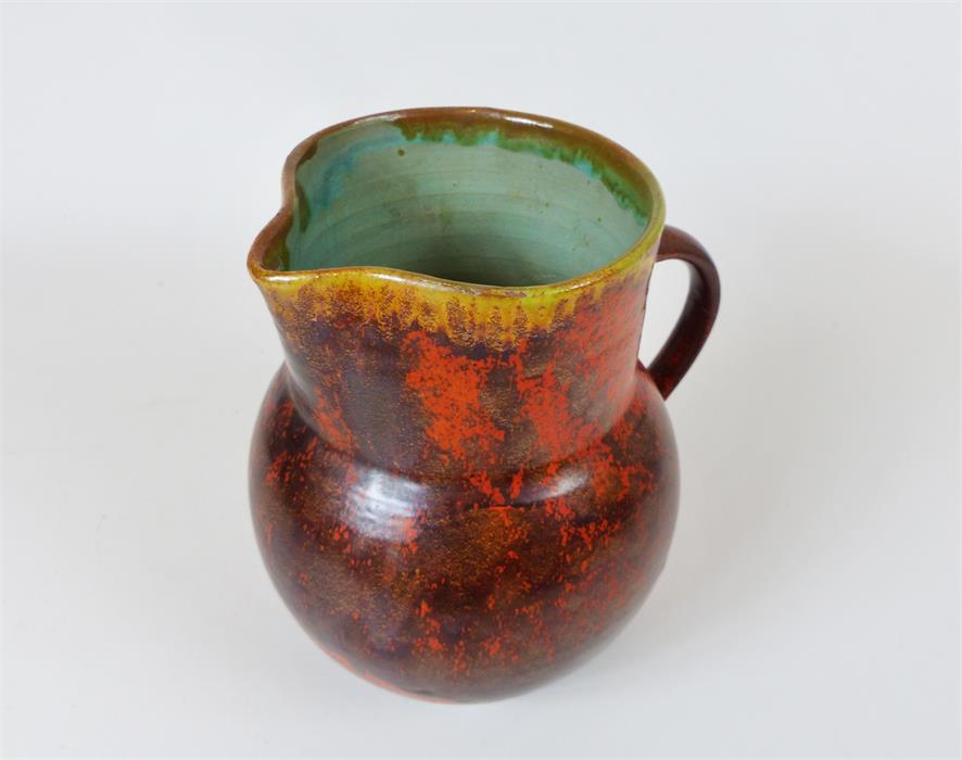 A large, rare, early 20th century, hand-thrown, studio pottery jug with flambe-style glaze - Image 2 of 2
