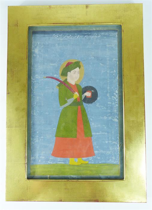 An Indo-Persian gouache painting of a swordsman