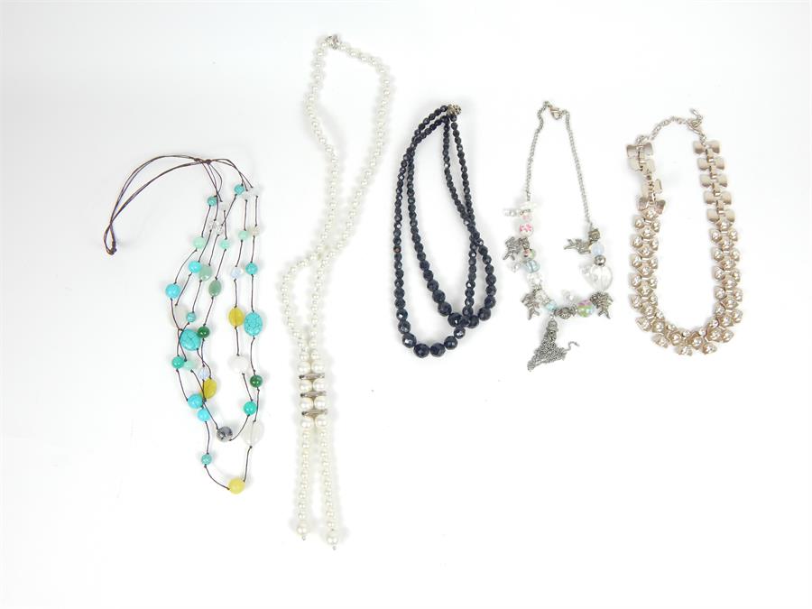 An assortment of beaded costume jewellery necklaces