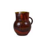 A large, rare, early 20th century, hand-thrown, studio pottery jug with flambe-style glaze