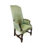 A fine, 19th century, high-backed, Dutch armchair in green upholstery