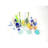 A large collection of coloured and clear, vintage glassware