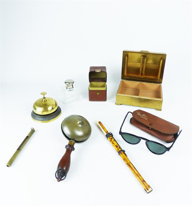 A pair of retro Ray Ban shades together with collectables including a Hardy's fishing thermometer