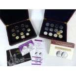 A collection of silver coins (500-925) from the London Mint Offices together with some plated