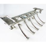 A chrome coat rack