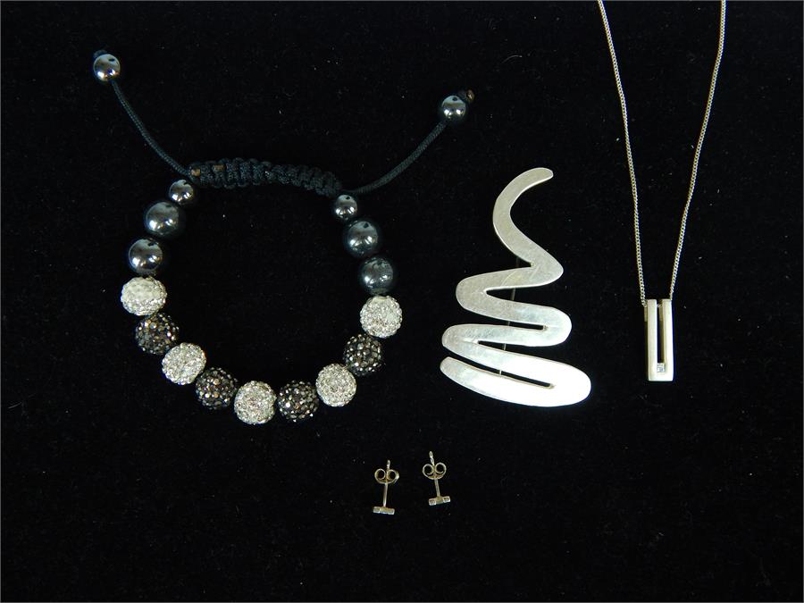 Silver earrings and pendant suite brooch and bracelet