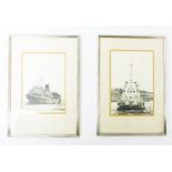 Leonard McDermit, Two, large, framed pencil drawing of boats, 1984