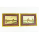 Allan, A gilt-framed pair of early 20th century watercolours of boats on water