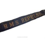 An HMS Repulse cap tally.