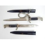 A WW2 German Fire service knife with scabbard (blade length 25cm) with associated portepee but