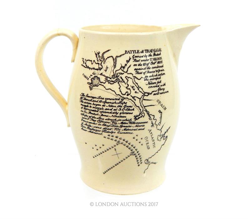 A Nelson and Battle of Trafalgar commemorative, cream ware water jug; 15cm high. - Image 2 of 2