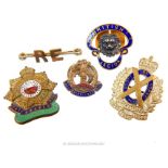 Five assorted regimental sweetheart badges.