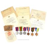 A group of six medals belonging to Sub Lieutenant R.S Hardman as well as two notifications of