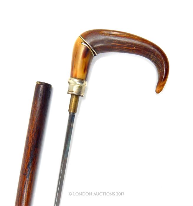 A 19th century horn handled sword stick, with short blade (31cm long). - Image 3 of 3