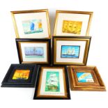 A selection of seven, various, framed gouache studies of ships/sailing vessels