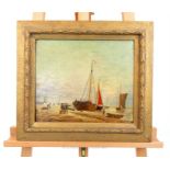 Unattributed, A charming, framed, 19th century oil on board of fishermen at low tide