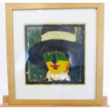 A brightly coloured painted portrait, signed indistinctly