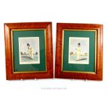A pair of 19th century, Surrey cricketer prints in antique gilt and burr-walnut frames